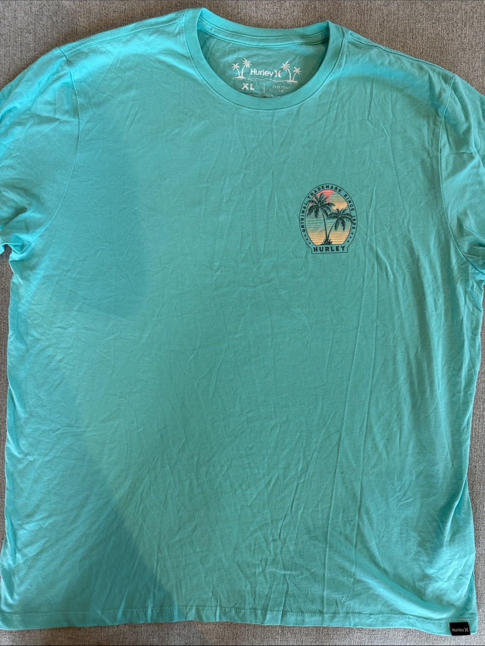 Hurley Men's Teal Short Sleeve Tee with Palm Sunset Graphic